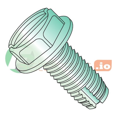 Newport Fasteners Thread Cutting Screw, #10-32 x 3/8 in, Green Zinc Plated Steel Hex Head Slotted Drive, 8000 PK 138974